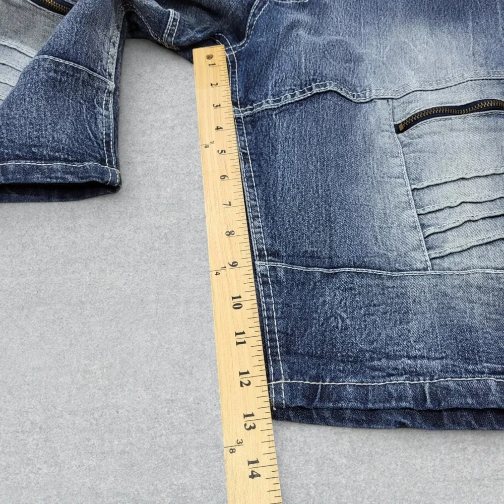 Southpole Shorts Men's 44 Blue Denim Moto Jorts Distressed Zips‎ Stretch Y2K